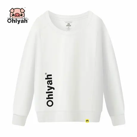 Ohlyah宽松卫衣女情侣装大码白色简约套头圆领长袖工作衫班服定制商品大图