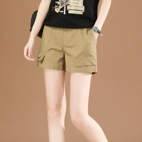 工装短裤松紧腰直筒休闲裤子女夏季薄款2023新款白色高腰阔腿热裤图片