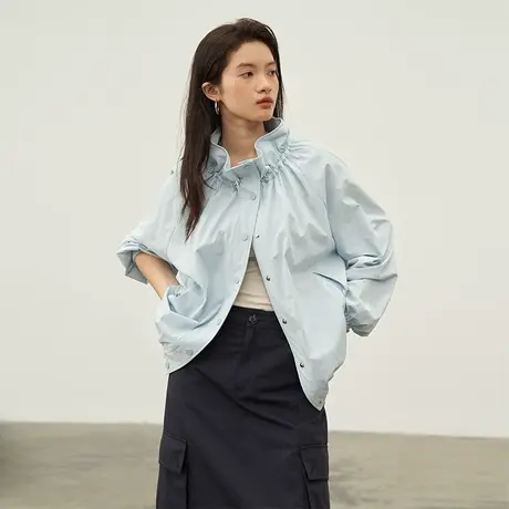 omont蛋挞家 立领抽绳防晒衣2023秋季新款休闲宽松薄款透气外套女商品大图