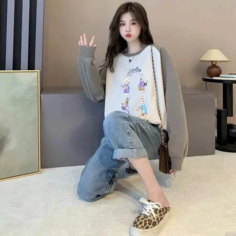 减20】春秋薄款卡通卫衣女2023新款早秋季洋气减龄宽松设计感上衣商品大图