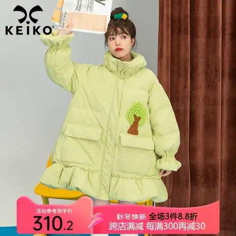清新果绿色灯芯绒棉服女中长款2023冬装韩系软糯加厚宽松外套棉袄商品大图