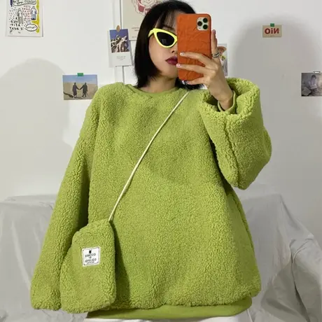 waitmore卫衣女冬宽松韩版bf慵懒风上衣羊羔毛加绒加厚外套潮ins商品大图