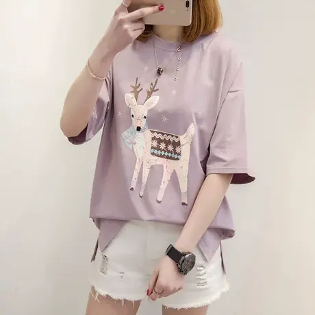 短袖t恤女2023夏装新款ins同款半袖百搭宽松上衣服小心机ulzzang图片