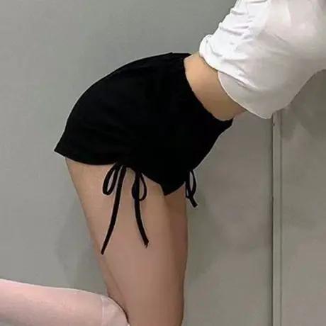 黑色运动短裤女夏季韩版阔腿裤宽松显瘦热裤休闲睡抽绳小裤子外穿商品大图