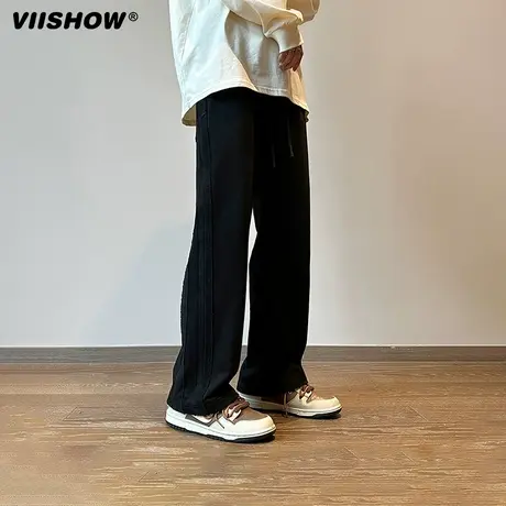 VIISHOW垂感裤子男款春季日系复古宽松阔腿直筒卫裤潮牌休闲长裤图片