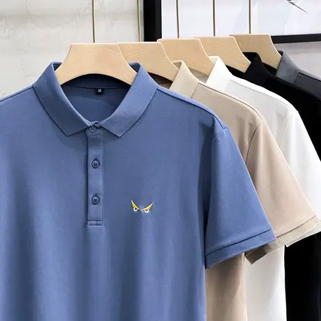 冰丝黑色polo衫男短袖2023夏季修身翻领t恤小标休闲保罗带领体恤商品大图