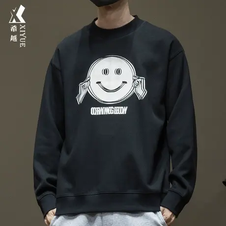 笑脸套头卫衣男精梳棉重磅内搭打底衫潮牌秋春季宽松大码休闲上衣商品大图