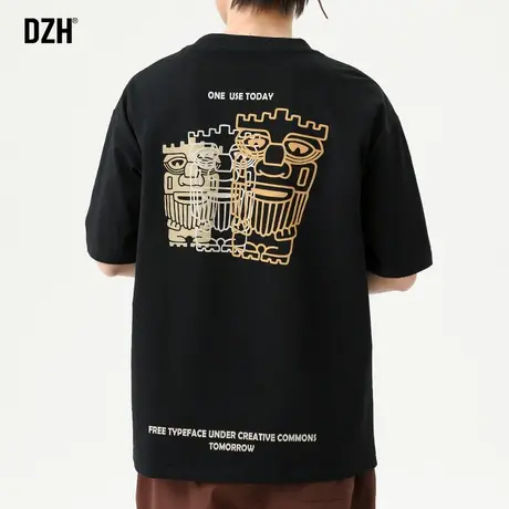 男士黑色短袖男潮牌宽松夏季男装2023新款印花重磅t恤纯棉体恤TEE商品大图