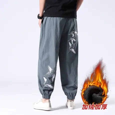 秋冬加绒收口长裤男哈伦裤宽松复古中式太极灯笼裤全棉透气束脚裤图片