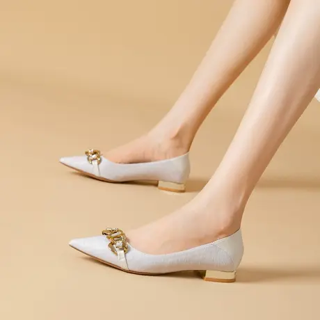 软皮不磨脚高跟鞋女低跟2023年春季新款尖头浅口气质百搭职业单鞋图片