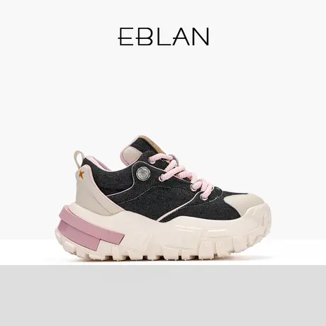 EBLAN/伊伴撞色拼接厚底增高运动鞋潮流百搭休闲鞋女2024春老爹鞋图片