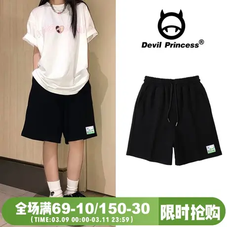 港风ins小众设计感chic休闲百搭黑色短裤女vintage高腰显瘦五分裤图片