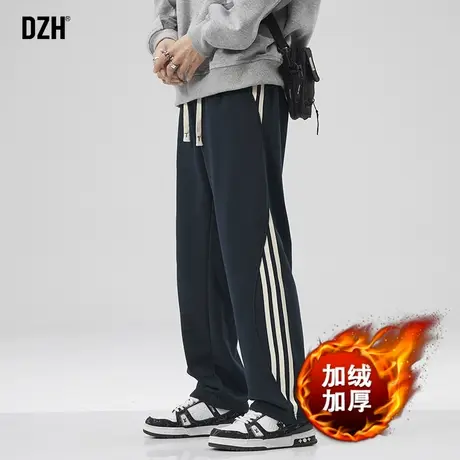 男生三条杠加绒卫裤男秋冬季2024新款直筒裤子男款运动裤休闲长裤商品大图