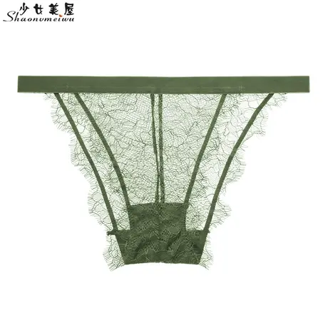 少女美屋法式性感透明蕾丝三角裤薄款透视低腰提臀绿色内裤纯棉裆商品大图