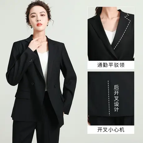 正装女套装大学生面试西装春秋时尚西服职业气质工作服藏青色通勤图片