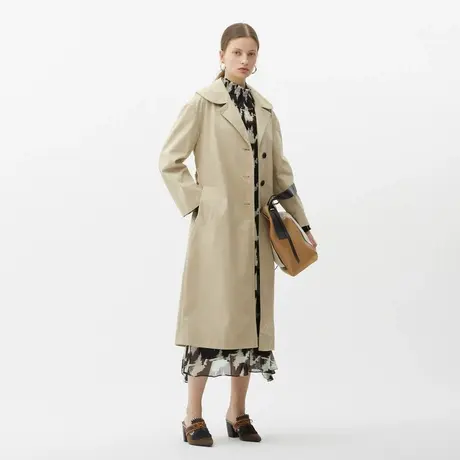 Marisfrolg玛丝菲尔女装2021年秋季新款修身中长款卡其色风衣外套商品大图