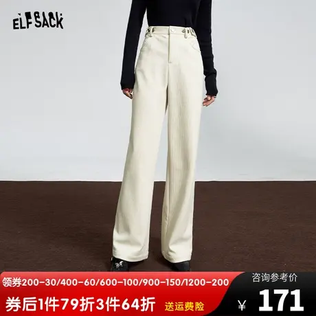 妖精的口袋高腰宽松休闲裤女2023冬季新款小个子显瘦灯芯绒长裤商品大图