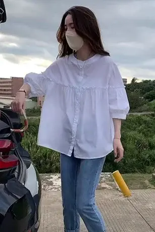 短袖衬衫女夏季设计感小众2023新款爆款白衬衣漂亮小衫高级感上衣商品大图