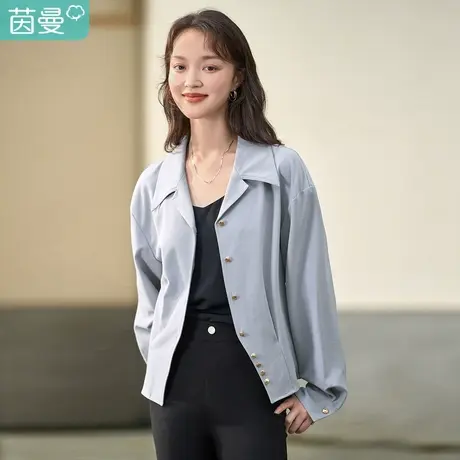 茵曼2023春女装新款通勤收腰气质不规则收褶翻领长袖衬衫衬衣图片