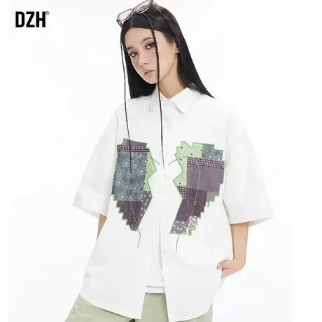 男士白色短袖衬衫男夏季潮牌ins设计感小众半袖衬衣2023新款男装商品大图