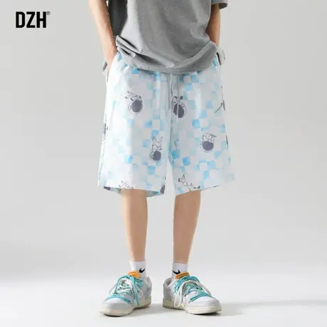 男生渐变格子印花短裤男潮牌宽松沙滩裤五分裤夏季男裤2023年新款商品大图