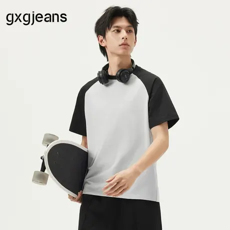 gxg.jeans男装 黑灰撞色插肩袖宽松时尚圆领短袖T恤男 25年夏新品图片
