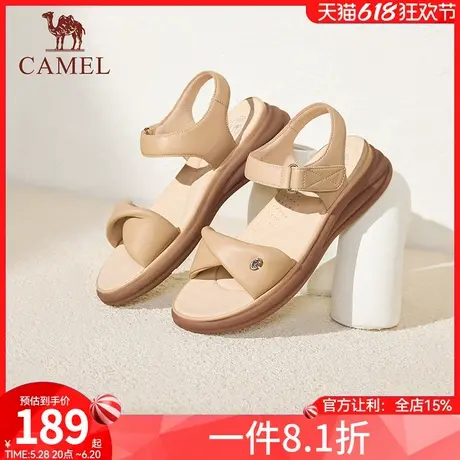 骆驼女鞋2025夏季新款真皮休闲沙滩鞋露趾妈妈鞋一字带厚底凉鞋女商品大图