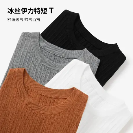 肌理感冰丝伊力特圆领短袖男款2025夏新款t恤男士半袖针织衫透气商品大图