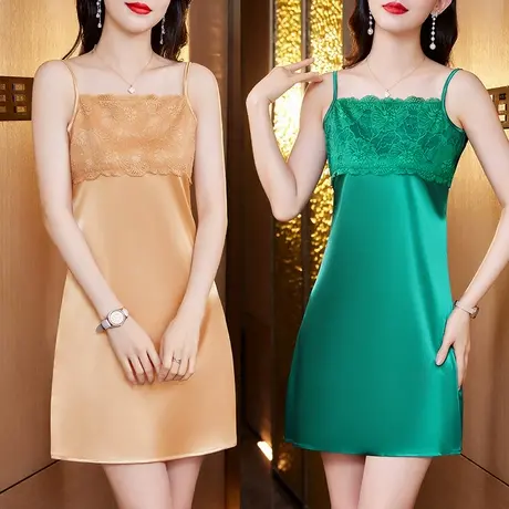 冰丝吊带睡裙女士夏季性感蕾丝睡衣裙大码真丝连衣裙妈妈款家居服商品大图