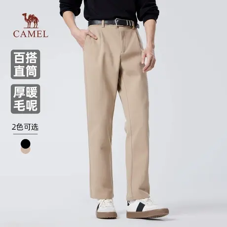 骆驼男装直筒休闲裤男士2025新款秋冬季保暖黑色通勤百搭长裤子商品大图