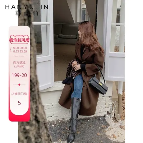 韩语琳赫本风羊毛呢外套女中长款秋冬韩系高级感收腰双面呢子大衣商品大图