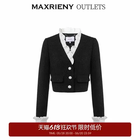 【奥莱】MAXRIENY复古小香风撞色领口荷叶外套气质感商品大图