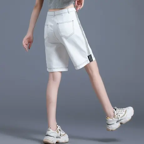 白色牛仔短裤女2023新款夏薄款高腰5分五分裤女宽松直筒休闲中裤商品大图