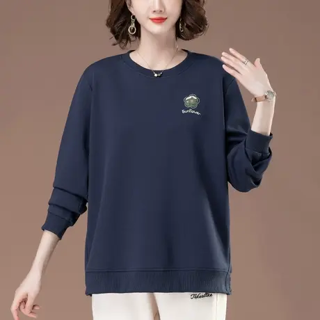妈妈薄款卫衣女春秋季宽松加肥加大码女装中老年刺绣洋气显瘦上衣图片