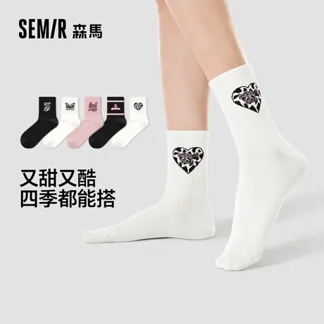 森马袜子女中筒棉袜透气个性字母女生潮袜无骨春夏季学生心动信号图片