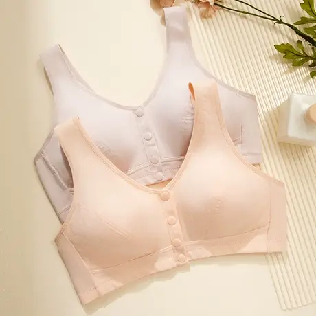 顶瓜瓜女士前开扣文胸妈妈100%棉内里胸罩舒适透气双肩带四季文胸图片