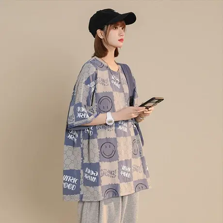 港风正肩短袖t恤女2023新款夏季宽松情侣装卡通半袖圆领体恤上衣图片