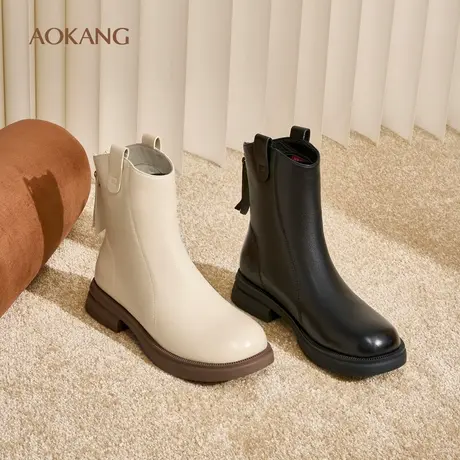奥康 女鞋冬季气质简约后拉链切尔西靴百搭时装靴短靴商品大图