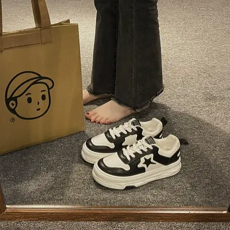 厚底增高小白鞋女高级感2023秋季新款复古星星运动休闲鞋小众板鞋商品大图