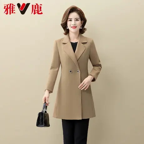 雅鹿妈妈秋装中长款风衣外套女装2025新款中老年V领休闲百搭上衣图片