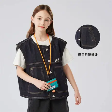 Lee童装刺绣设计牛仔马甲男童女童2025年春季新款宽松开衫上衣商品大图