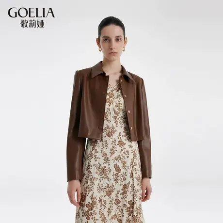 歌莉娅短外套女装春秋新款翻领棕色短款小个子港风夹克1C2R6E62A图片