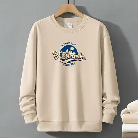 320g重磅卫衣男2023新款秋冬季保暖加绒加厚圆领无帽长袖t恤潮牌商品大图