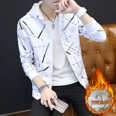 卫衣男连帽开衫春秋款韩版潮流宽松学生长袖衣服男装冬季加绒外套商品大图