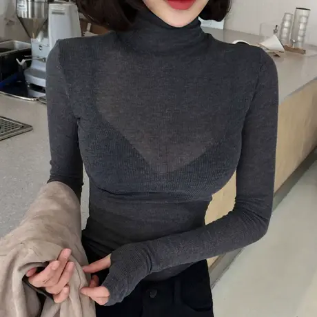 韩国2020新款秋冬内搭时尚高领长袖打底衫女百搭紧身微透T恤上衣图片