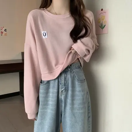 ins超火加绒加厚短款卫衣女春秋冬2022新款长袖上衣服小个子外套商品大图