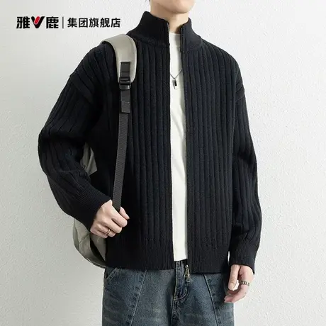 雅鹿毛衣男百搭休闲针织衫外套半高领2025秋冬保暖双拉链开衫图片