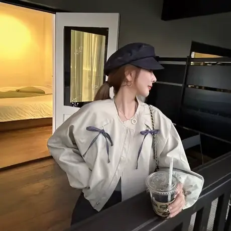 欧洲站设计感立体蝴蝶结棒球服外套女2025秋季新款时尚夹克上衣潮商品大图