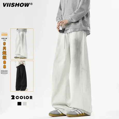VIISHOW美式弯刀阔腿牛仔裤男潮牌新款宽松水洗复古直筒工装长裤商品大图
