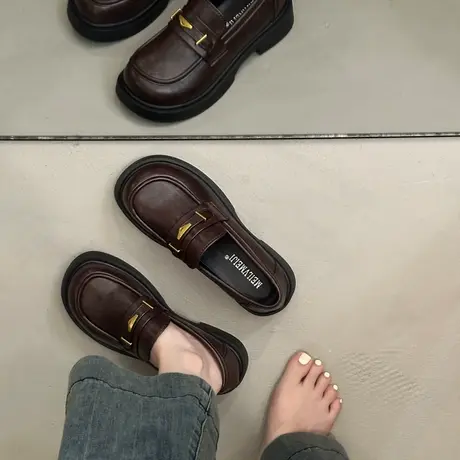 懒人一脚蹬小皮鞋女2025秋季新款配裙子百搭单鞋气质高级感乐福鞋商品大图
